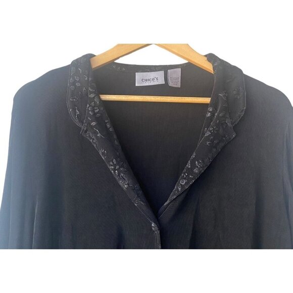 Chicos Travelers Cardigan Slinky Jacket Size 3/XL Black Fancy Collar Button - Picture 6 of 7